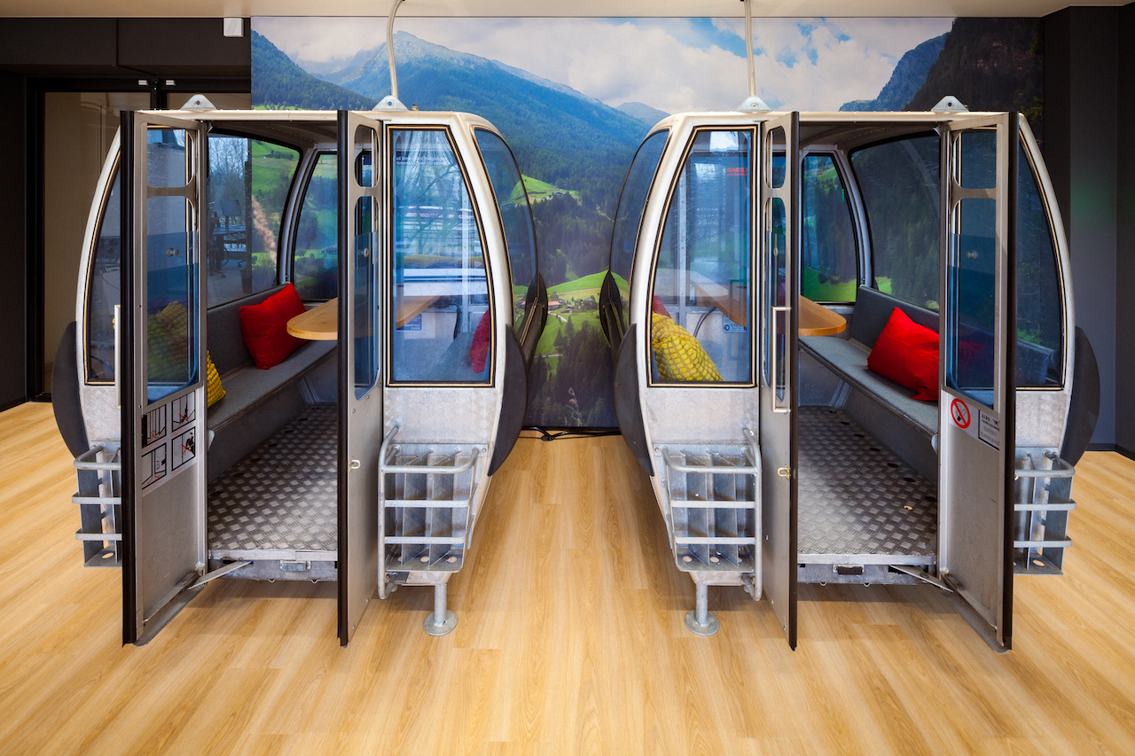 Ski lift work booths in the Miele X Community Space in Amsterdam, the Netherlands