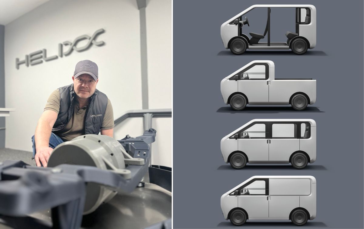 Steve Pegg and the four Helixx vehicles