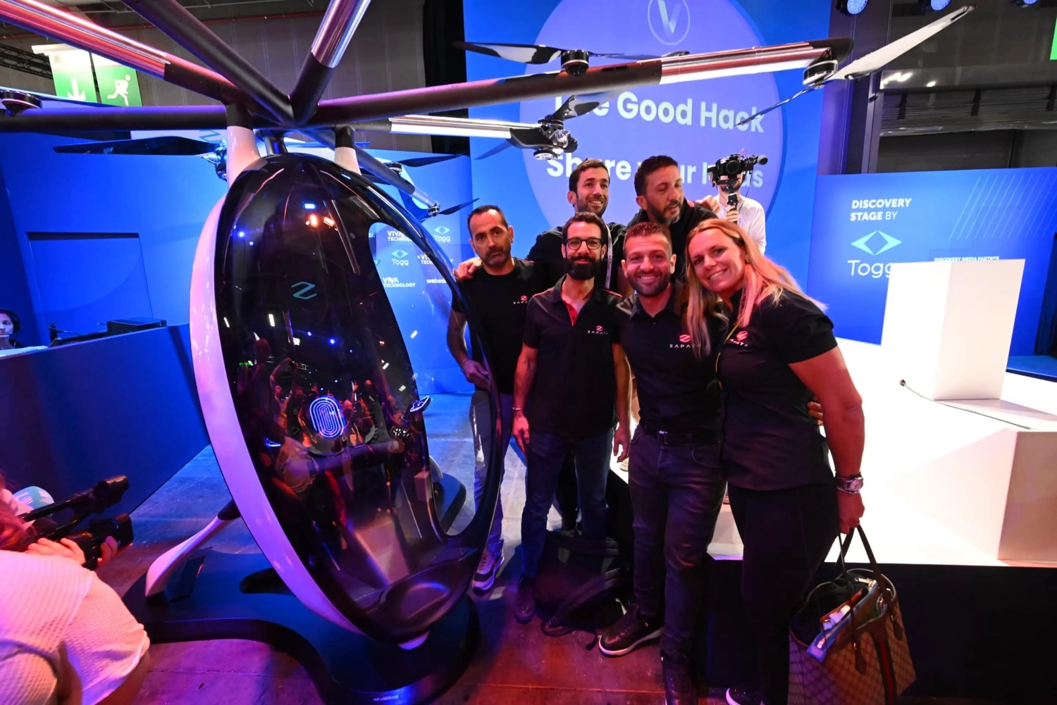Franky Zepata (front, second from right) with his team at VivaTech 2023. Credit: Zapata