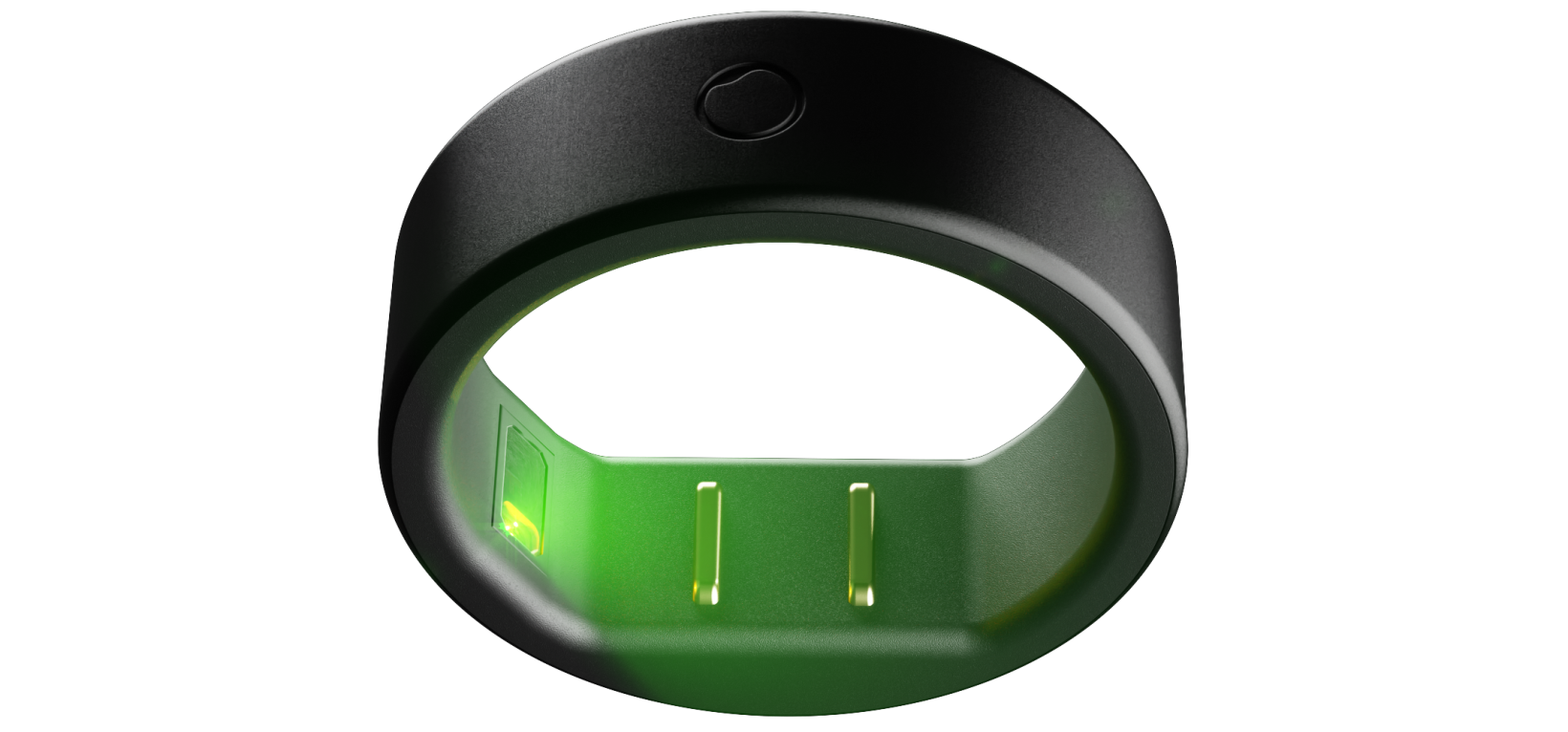 The Circular Slim smart ring with green light flashing from the inside