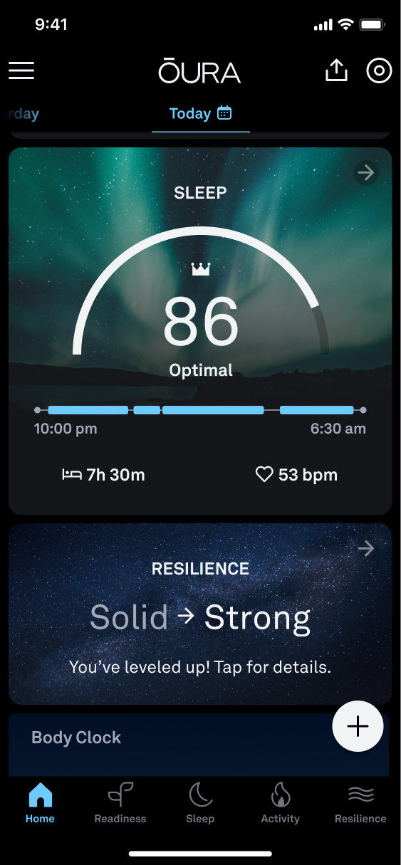 Screen shot of the Oura resilience feature 