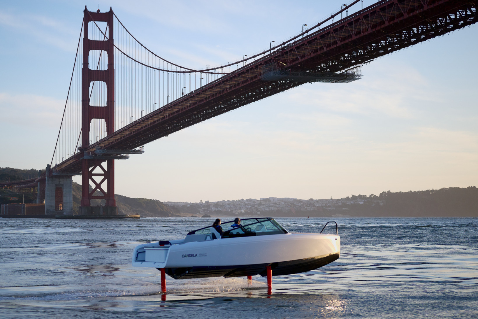 an image of the candela c-8 by golden gate bridge
