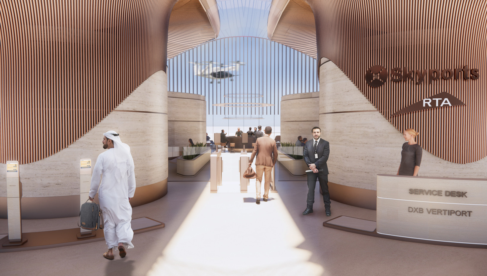 A render of the interior of the Dubai vertiport